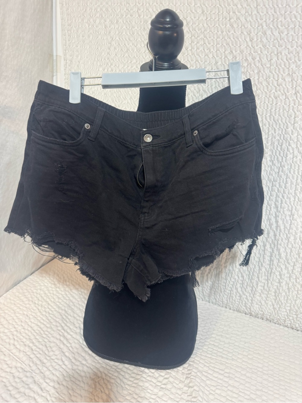 aerie Black Distressed High-Rise Denim Shorts